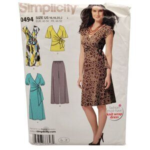 Simplicity Misses Wrap Blouse Dress Pants Pattern #0494 Size 16 - 24 Uncut